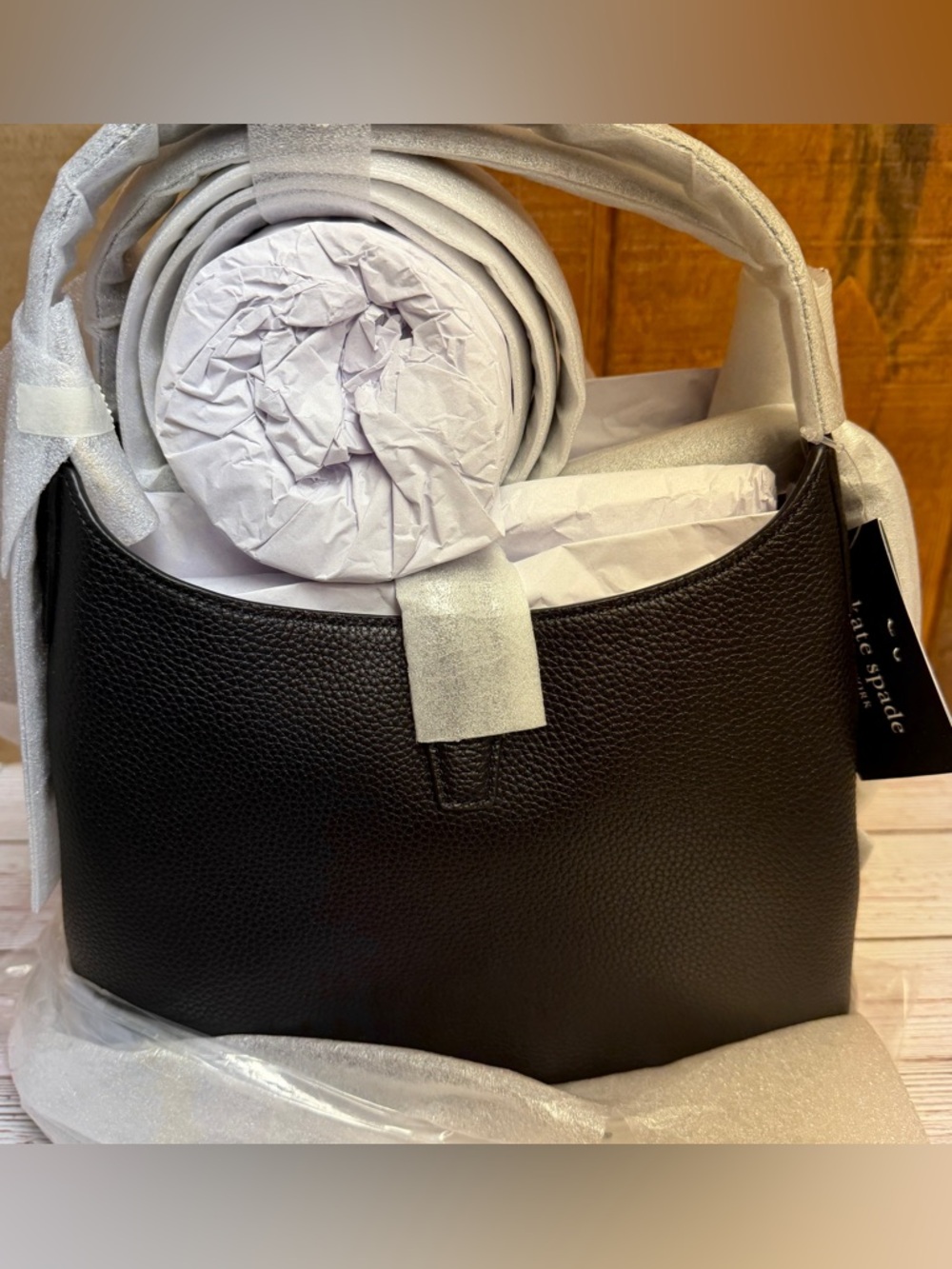 kate spade new york Deco Pebbled Leather Crossbody Tote - Black - Picture 9 of 11